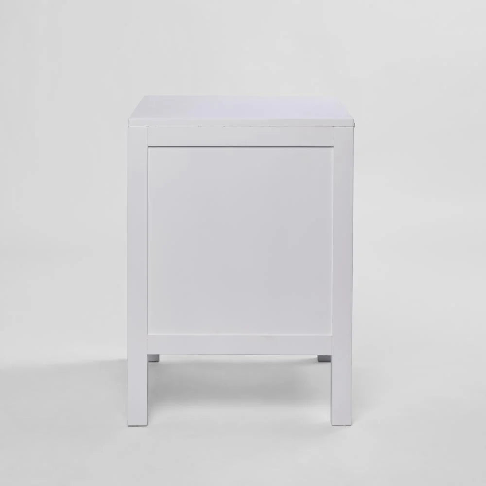 Santorini Hamptons Timber/Rattan Bedside Table White