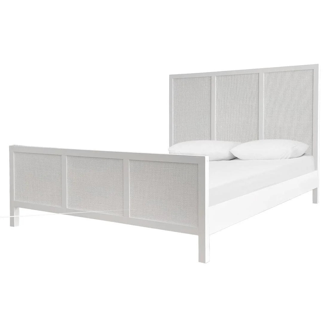 Santorini Hamptons Timber &amp; Rattan Queen Bed – White