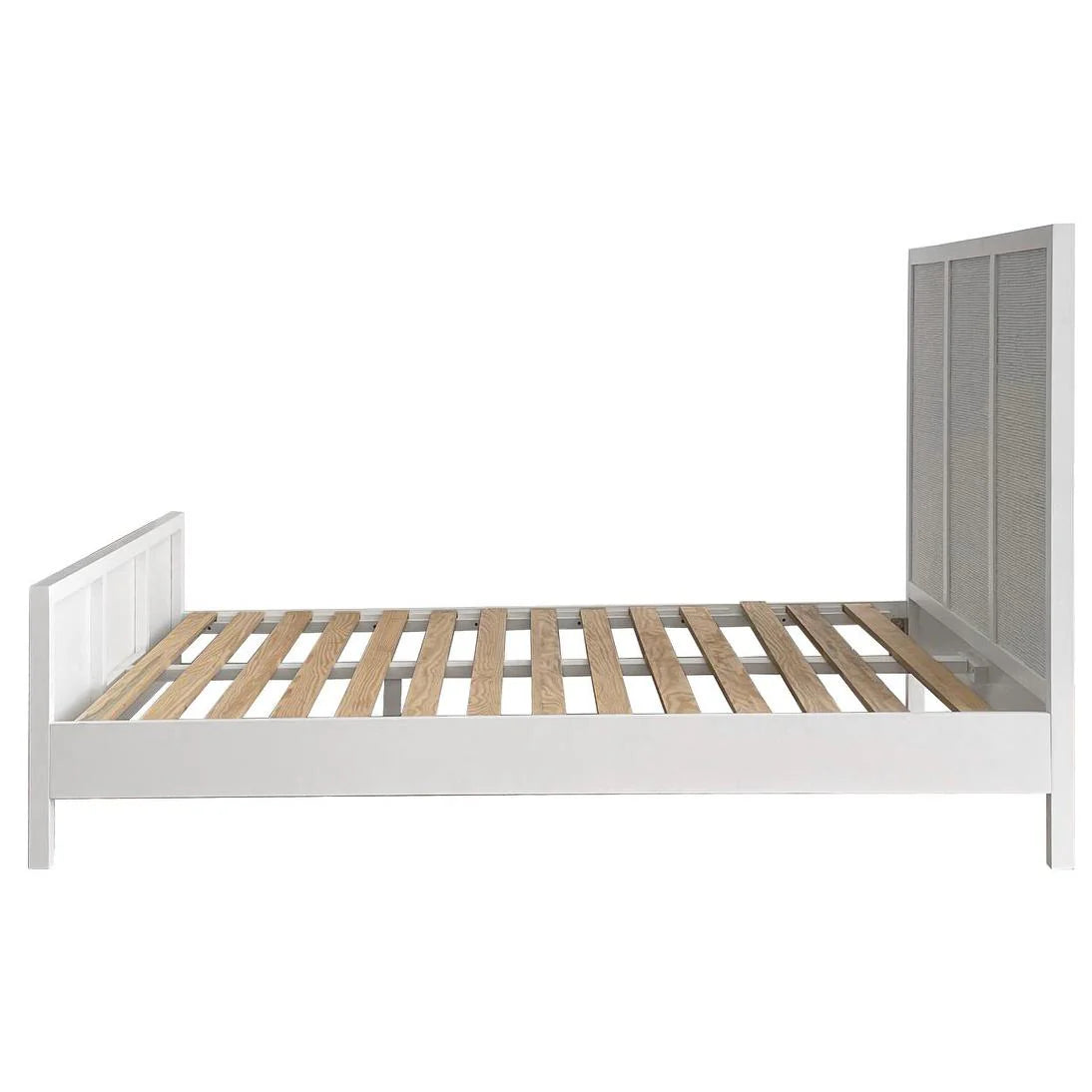Santorini Hamptons Timber &amp; Rattan Queen Bed – White