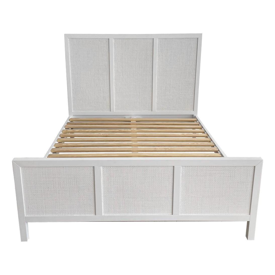 Santorini Hamptons Timber &amp; Rattan Queen Bed – White