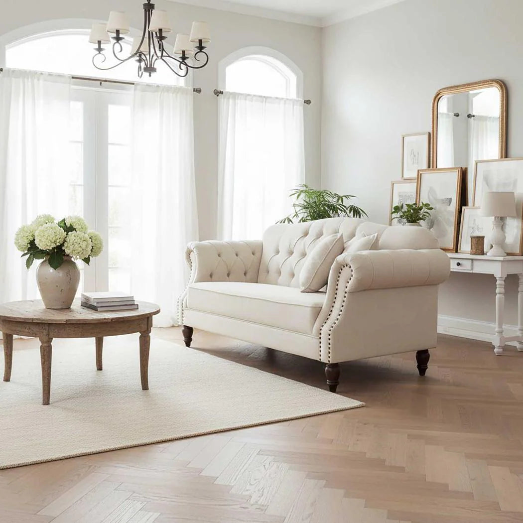 Vaucluse 3 Seat Hamptons Sofa | Beige Linen Blend